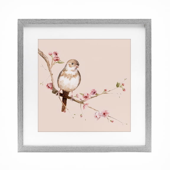 Sweetest Brown Bird Gray Framed Print Under Glass, design by Lisa Wehmeyer