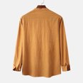 thumbnail image 4 of Solid Color Cotton Linen Shirts for Men Long Sleeve Button Down Blouse with Pockets Stand Collar Casual Loose-Fit Tops, 4 of 7