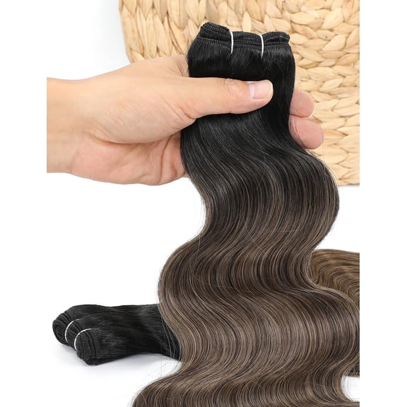 WEIF-30 inch Body Wave Hair Extensions Sew in Weft for Women Ombre Off Black to Dark Brown Bundles Synthetic Hair Weft