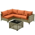 thumbnail image 2 of Ovios 5 Pieces Outdoor Patio Furniture Wicker Conversation Sectional with High-Back & Solar Lamps Coffee Table for Backyard, 2 of 8