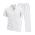 thumbnail image 5 of hotojiny Mens 2 Piece Outfits Casual Summer Vacation Beach Wear Classic Fit Button down Shirt with Straight Leg Pants Set(White,Medium), 5 of 7