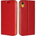 thumbnail image 2 of Genuine Leather Case Slim Folio Book Cover with Credit Card Slots,Kickstand Feature Stand Holder,Magnetic Closure [TPU Shockproof Interior Protective Case] for Apple iPhone XR,Red, 2 of 7