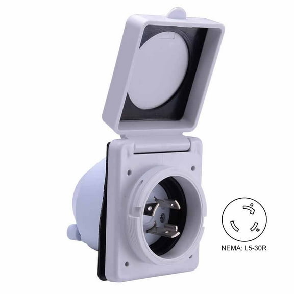 Superior Electric RVA1519 RV White 125V L5-30R 30 amp Standard Twist Power Easy Lock Inlet for Power Cord