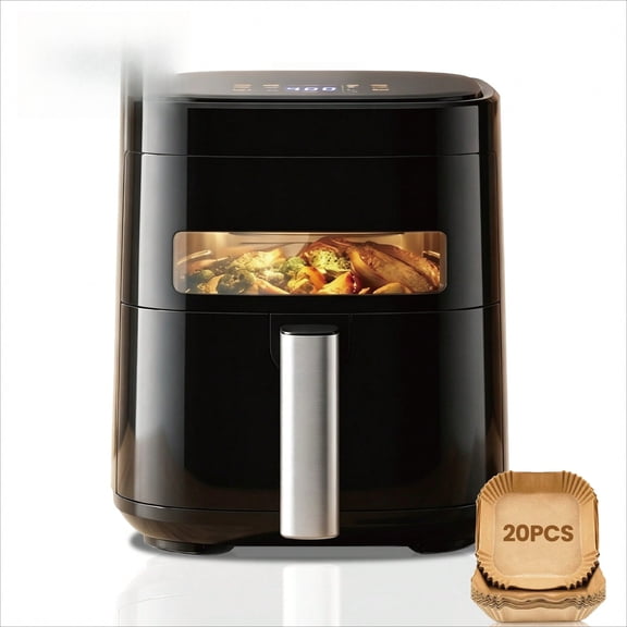 Touchscreen Air Fryer With Visible Window, Black, 8-In-1 Preset Functions, Oil-Free Healthy Cooking, Fast & Easy To Clean, Small Air Fryer For Singles, Perfect For Apartment Dorm Countertop Use,