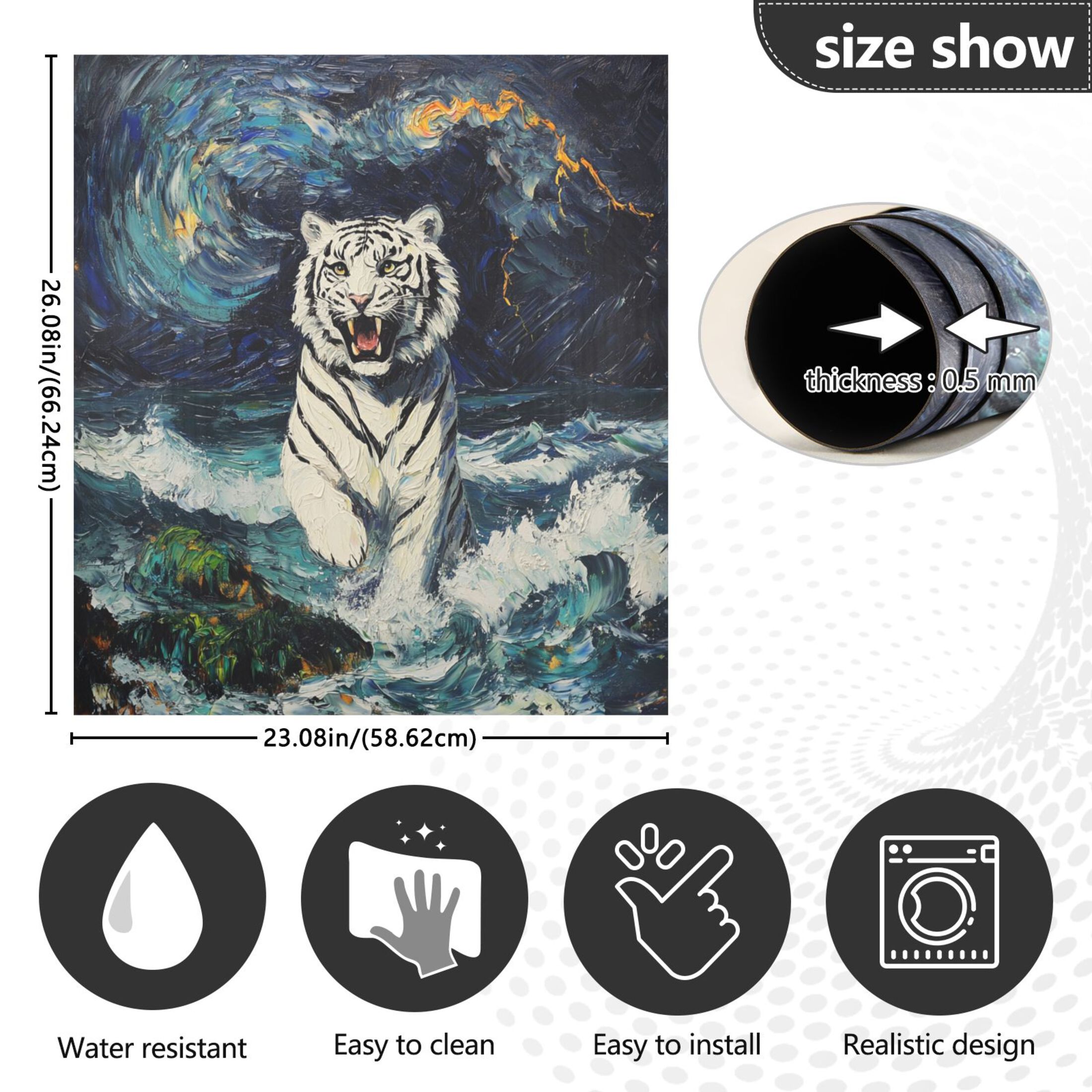 Dishwasher Magnetic Sticker 23x26 Inch Refrigerator Magnetic Sticker Washing Machine Magnetic Sticker Kitchen Panel Magnetic Sticker Home Decor Beautiful White Tiger