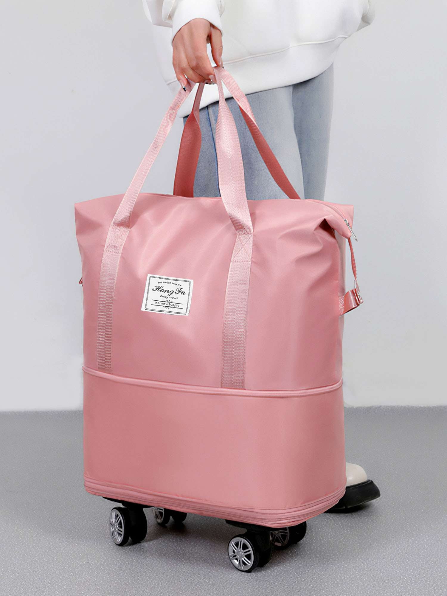 PULLIMORE Expandable Rolling Duffle Bag - 2-Zip Water-Resistant Luggage with Detachable Wheels (15.7-27.6")