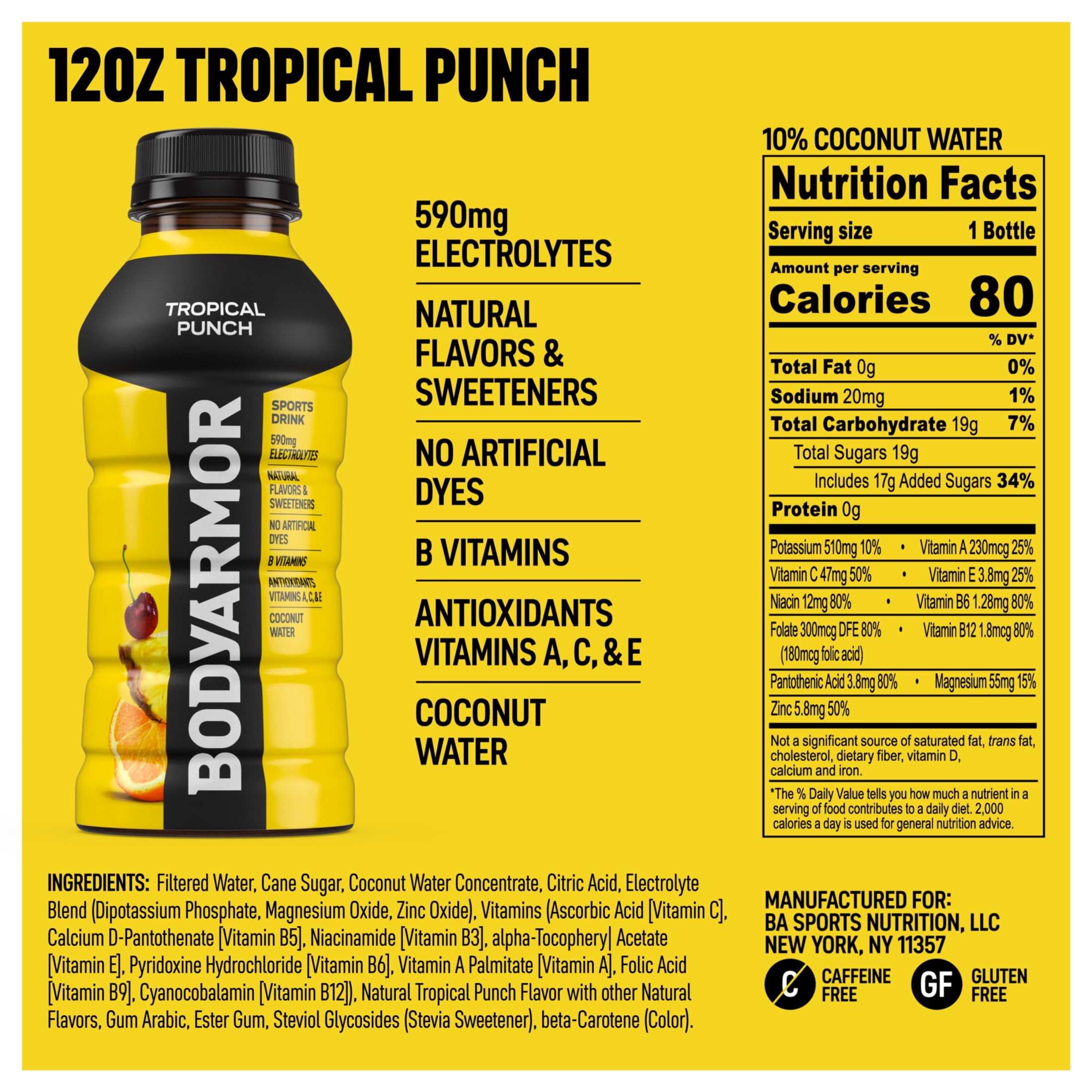 BODYARMOR Sports Drink Tropical Punch, 12 fl oz, 18 Pack