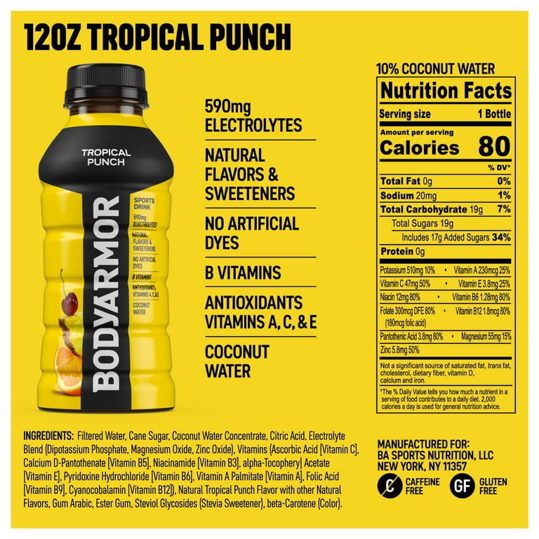 BODYARMOR Tropical Punch Sports Drink, 12 fl oz, 18 Pack photo 6