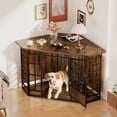 thumbnail image 3 of Fowroa 52 Inch Wooden Corner Dog Crate Furniture, Indoor Decorative Dog Kennel for Medium & Large Dogs, Brown, 3 of 8