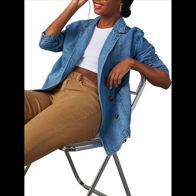 Chaqueta Vaquera de Gran Tamaño para Mujer, Blazer Informal con Botones y Solapa con Muescas, Abrigo Tipo Sobretodo Vaquero. Azul XL