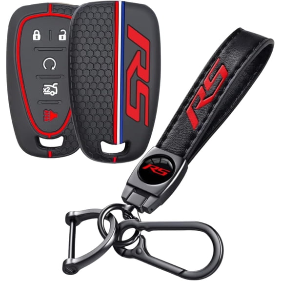 RS Emblem Key Fob Cover with Keychain for Camaro RS Equinox Malibu Traverse Blazer Cruze Trailblazer Trax Sonic Spark Remote Control Key Fob Protect Shell Key Holder for Chevy Accessories (Red,RS)