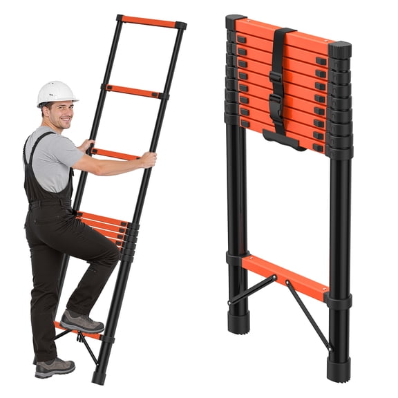 12.5 FT Telescoping Ladder, Heavy Duty 330lbs Max Capacity Extension Ladder, Multi-Purpose Collapsible Ladder with Anti-slip Feet for Home, Roof, RV, Outdoor Work