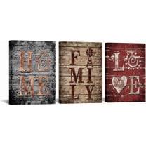 Hieng Farmhouse Rustic Family Sign Wall Decor Home Family Love Canvas Art Vintage Grey Brown Red Kitchen Dining Room Decoration