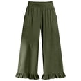 thumbnail image 4 of DHFJKG Women Wide Leg Pants High Rise Ruffle Hem Comfortable Relaxed Fit Elastic Waist Pants With Pockets Summer Beach Vacation Clothes Versatile Trousers, 4 of 4