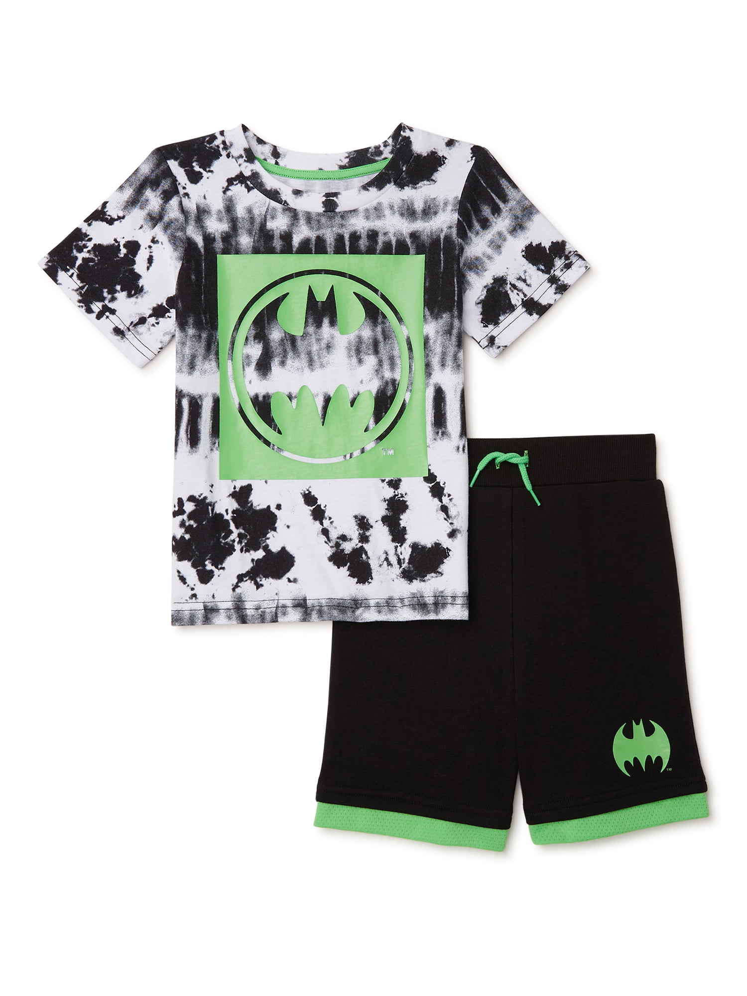 Batman & the Dark Knight white/black Short Sleeve T-shirt & gray shorts 3pc set 