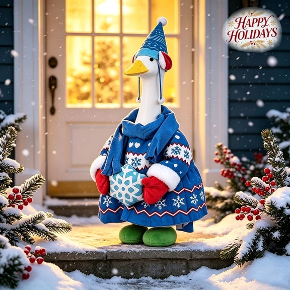 23 Inch Christmas Goose Outfit, Holiday Porch Goose Costume Set, Farmhouse Style Outdoor Display Decor, Festive Attire for Yard & Xmas Home Decoration