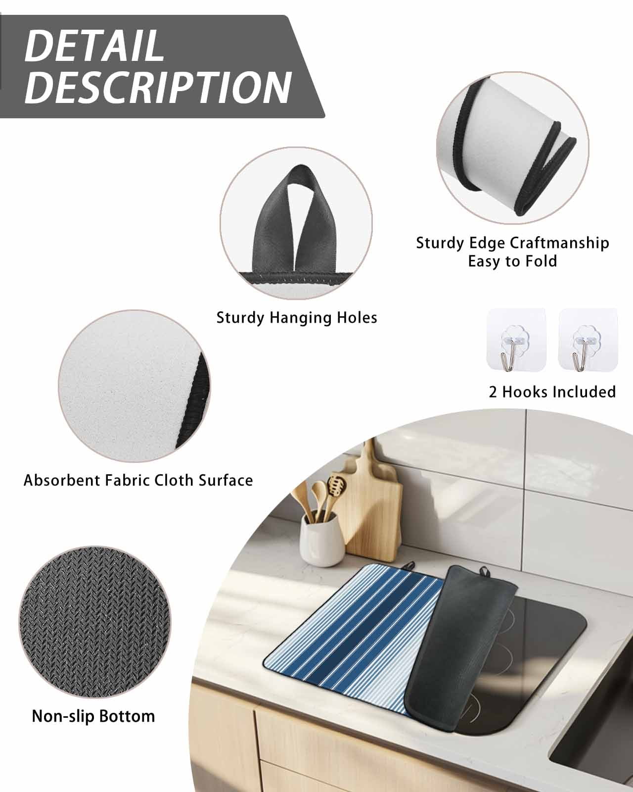 Stove Top Covers for Electric Stove, Navy Blue Ombre Stripe Glass Stovetop Cover Protector, Farmhouse Simple Striped Induction Cooktop Protector Oven Mat for Kitchen Countertop 24"x21"