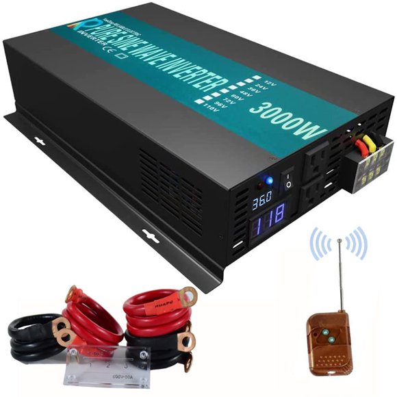 WZRELB 3000W 36V 120V Pure Sine Wave Power Inverter Remote Control with 2 AC Outlets,Car Inverter, 3000W 36V Remote (RBPRC-300036)