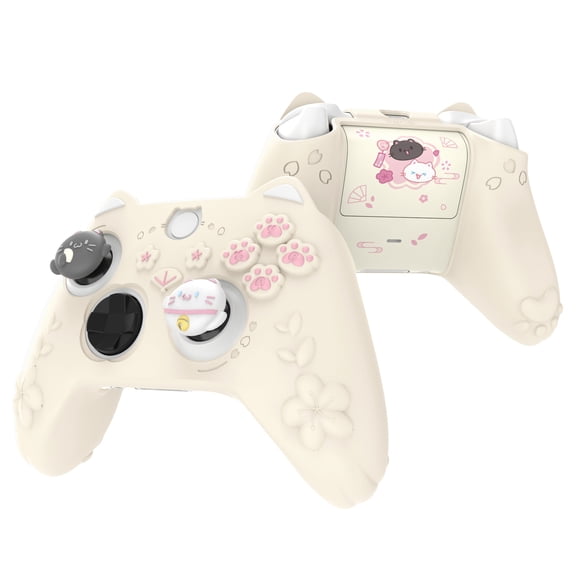 PlayVital Cherry Blossoms Kitten Silicone Case for Xbox Series X/S – Anti-Slip Grip w/ Thumb Grips - Antique Yellow