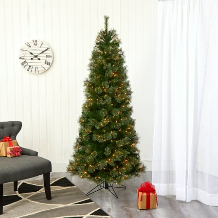 Nearly Natural Green 6.5' Slim Cashmere Artificial Chritmas Tree with 350 Clear Prelit Incandescent Lights