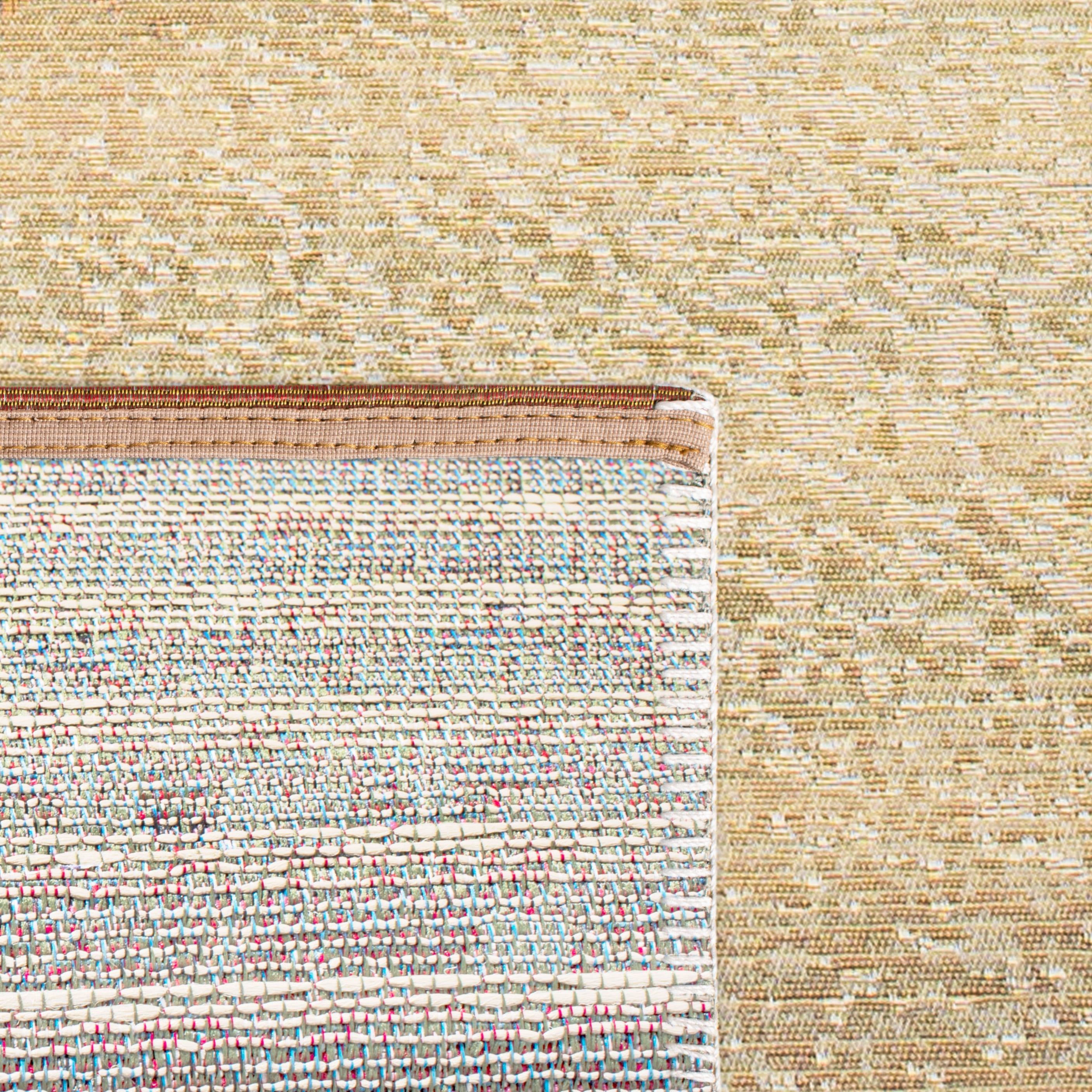 SAFAVIEH Barbados Sand Footprints Outdoor Area Rug, Gold/Blue, 8' x 8' Square