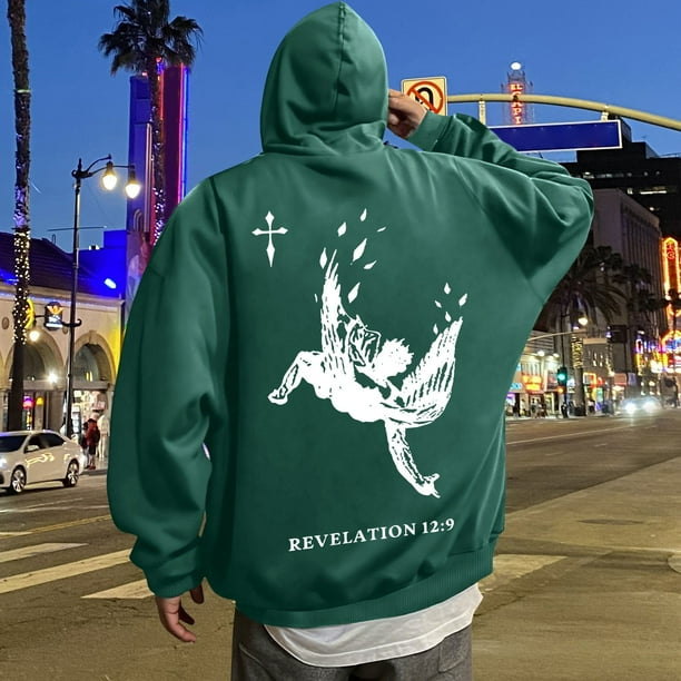 MHFRRA Sudadera con Capucha y Estampado Gráfico de Moda para Uso Informal y Actividades Al Aire Libre Verde oscuro