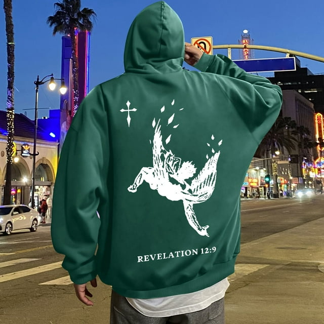 MHFRRA Sudadera con Capucha y Estampado Gráfico de Moda para Uso Informal y Actividades Al Aire Libre Verde oscuro