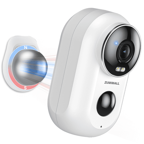 ZUMIMALL Magnetic No-Drill Mount, 2K Wireless Outdoor Security Camera, Battery Powered, 2.4GHz WiFi Home Surveillance