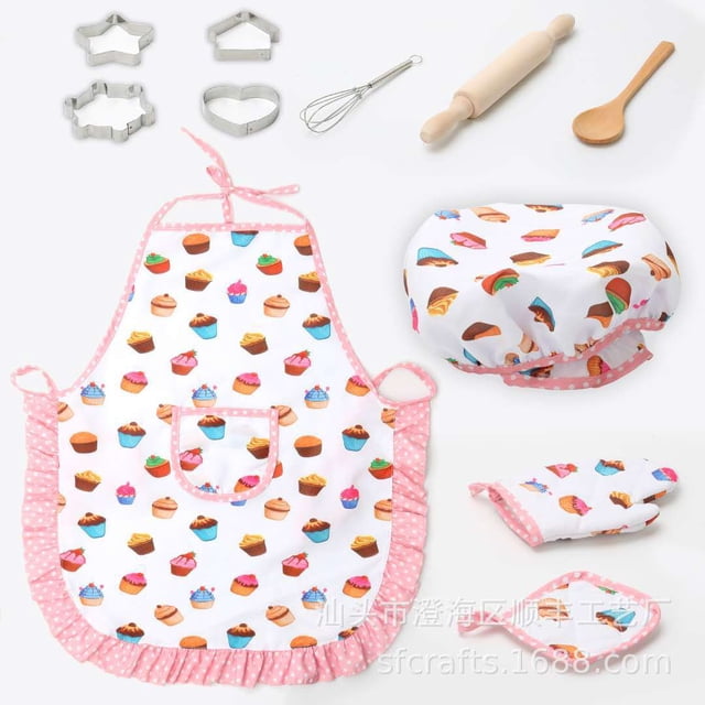 Riwcyla Apron Cake Baking Cooking Tools Kitchen Playing House Playing Cooking Set 11 Pieces Cake 4 cloth opp packaging