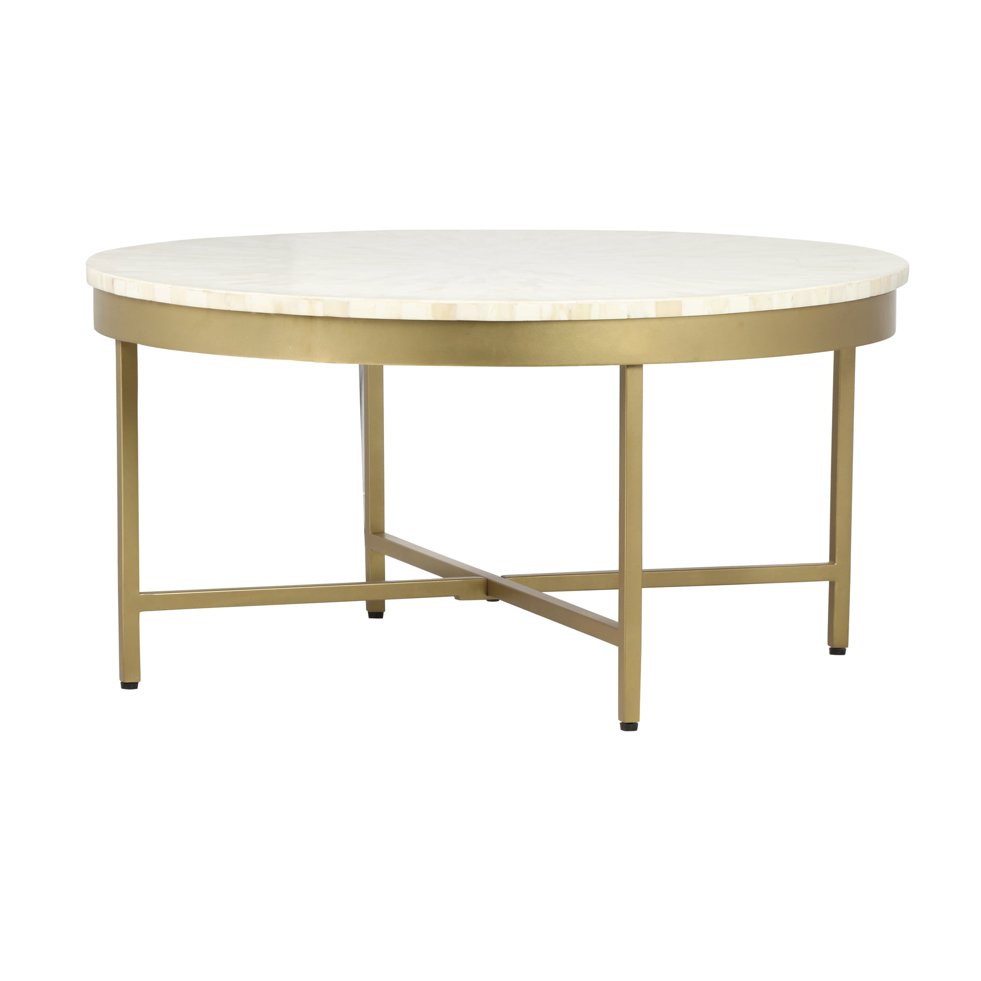 Ox Bay Charlie Contemporary Metal and Bone Inlay Round Indoor Coffee Table