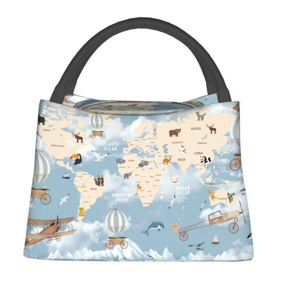 Vsdgher Animals Travel World Map Print Insulated Bags, Insulated Cooler Bag Totes for Hot or Cold Food Bring or Delivery