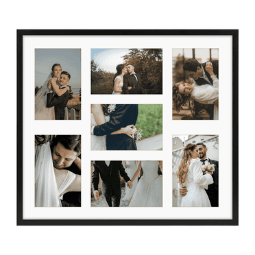 7 Opening 4x6 Collage Picture Frame - Black Multi-Photo Frame with Mat for Wall Display (Horizontal/Vertical)