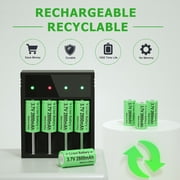 CBJJ 4PCS 3.7 Volts 16340 Lithium-ion Battery Rechargeable 2800 mAh Battery for Flashlights, US Shipping