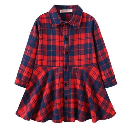 

Leesechin Girls Dresses Clearance Long Sleeved Plaid Skirt Middle and Large Children s Waist Shirt Casual Dress