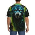 thumbnail image 3 of Pofeuu Fluorescent Wolf Print Mens Casual Short Sleeve Shirts Beach Summer Spread Collar Pocket Tops Men's Casual Short-sleeved Shirt-3X-Large, 3 of 5