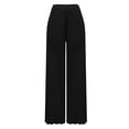 thumbnail image 6 of Olyvenn Women's Fashion Summer Casual Solid Chiffon Pockets Elastic Waist Full Length Long Pants Double Layer Crinkle Wide Leg Pants Trousers Flare Trousers Black 6, 6 of 6