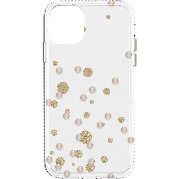 Clear with Rose Gold Metallic Glitter Dots Phone Case for iPhone 11