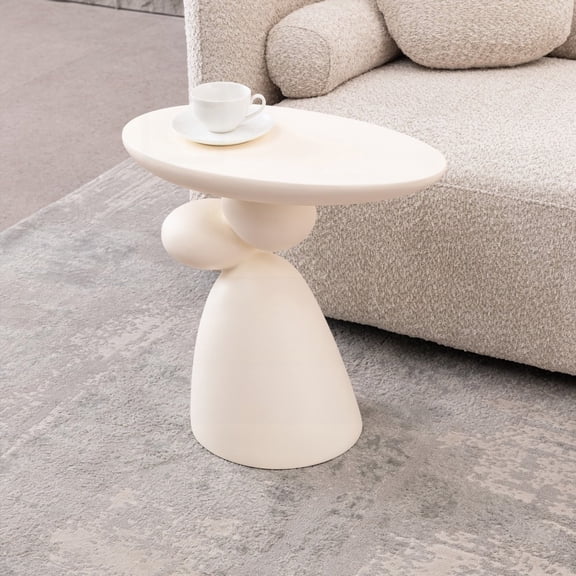 Lucky Stone End Table - Fiberglass Side, Decorative Modern Minimalist Corner Coffee Table