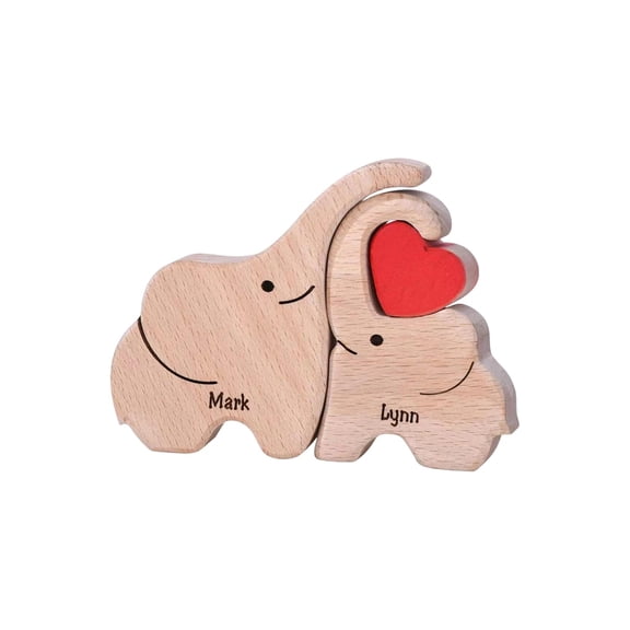 Elephant Family Wooden Sculpture, Hand Carved Living Room Tabletop Ornament, Wooden Decoration for Home, Family Themed Art Piece, Rustic Decor,A