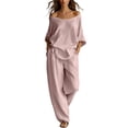 thumbnail image 2 of Sheghy Short Sets for Women Plus Size Women Casual Solid Boho 2 Piece Set Off Shoulder Loose Top & Wide Leg Pants Loungewear Vacation Outfit, 2 of 8