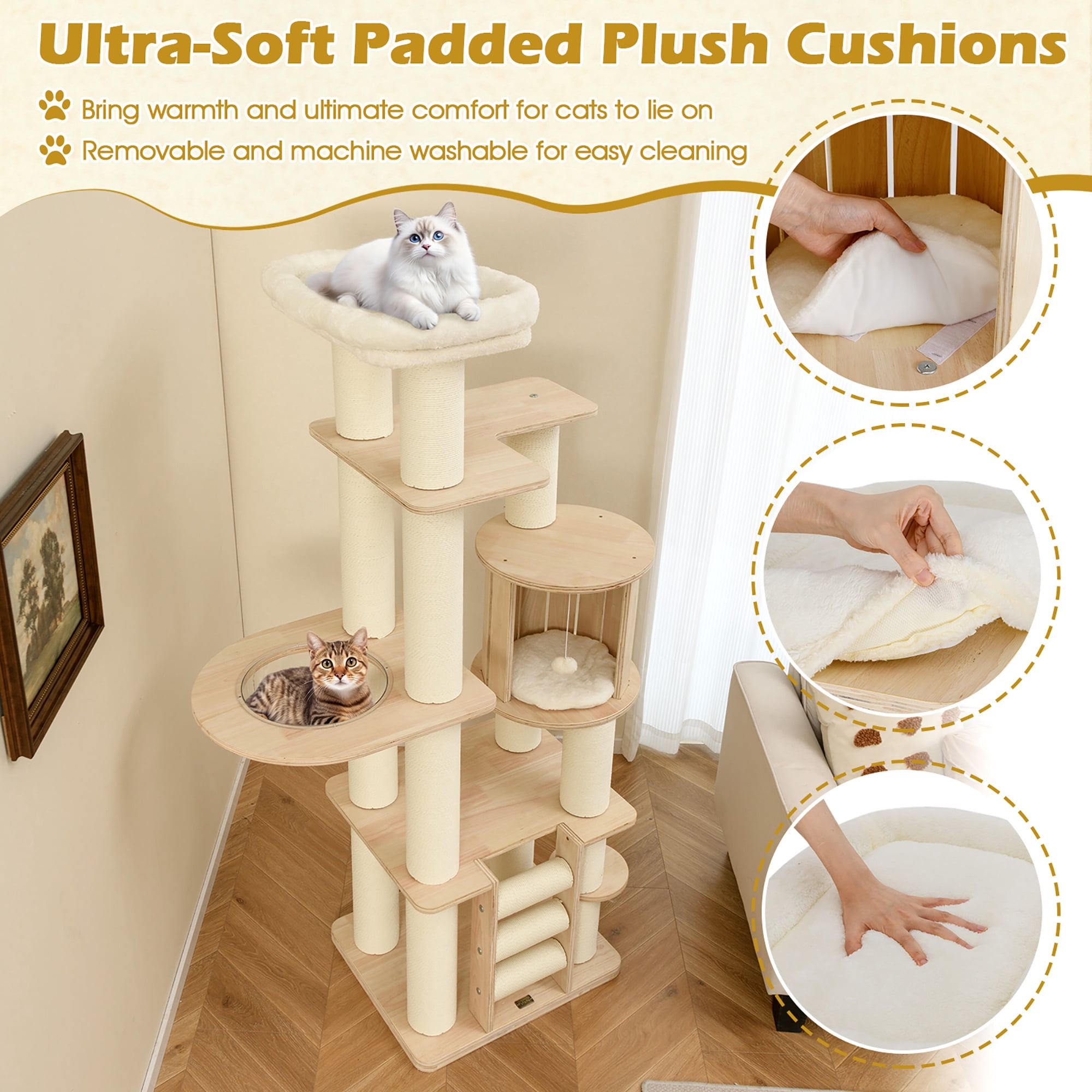 Gymax 71'' Tall Cat Tree w/Cozy Perch Condo Space Capsule 4.6'' Scratching Posts