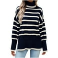 thumbnail image 1 of JMYHOAM Sweaters pour Femmes Chandail Décontracté à Manches Longues Col Roulé Fendu sur le Côté Tricoté Rayé Blouse Ample, 1 of 8