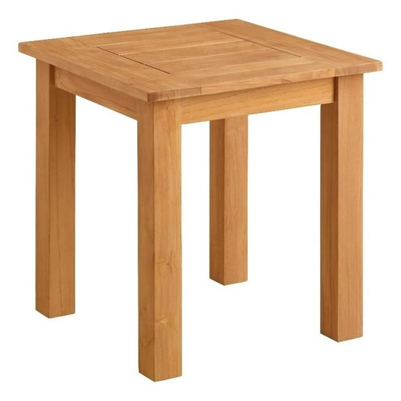 Linon Barlow Teak Outdoor Square Side Table 22" High in Natural Oil Finish