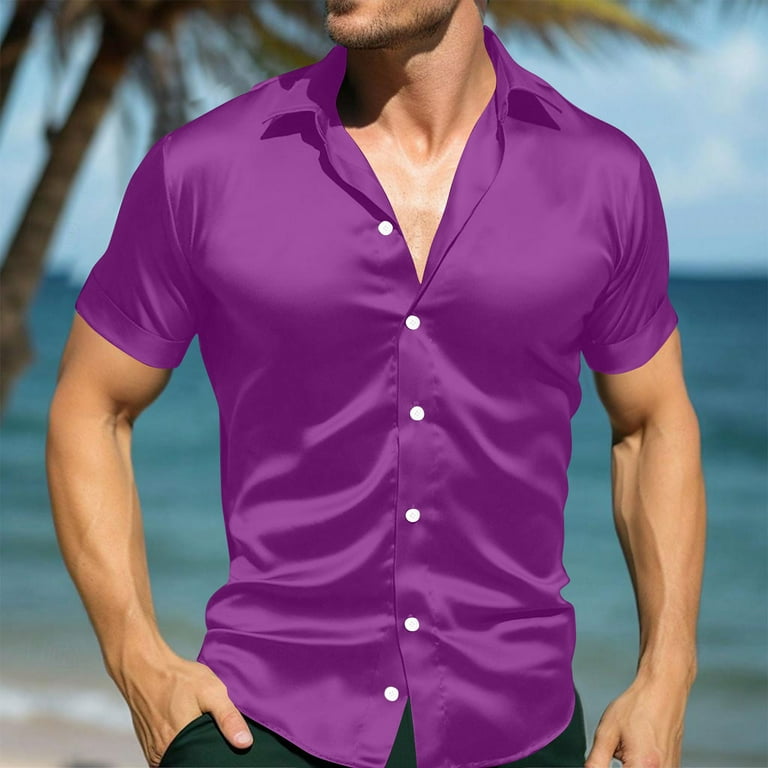 RYRJJ Mens Silk Button Down Shirt Short Sleeve Collared Satin Dress Shirts Summer Party Wedding Prom Shirt(Purple,S) - Walmart.com RYRJJ Mens Silk Button Down Shirt Short Sleeve Collared Satin Dress Shirts Summer Party Wedding Prom Shirt(Purple,S) - Walmart.com