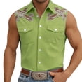 thumbnail image 4 of Shirts for Men Western Cowboy Print Geometric Sleeveless Casual Button Up Top Summer with Double Pockets Breathable Green Shirt, 4 of 4