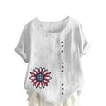 thumbnail image 5 of Cmfcve Plus Size Patriotic Shirts for Women Casual Short Sleeve Round Neck Tee Top Linen Printed 4th of July Bohemian Blouse, 5 of 5