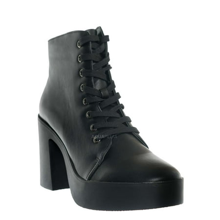 

Military Lace Up Combat Ankle Boot On Chunky Block Heel Lug Sole Bootie