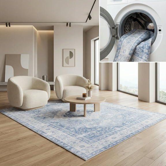 SAFAVIEH Arizona Melinda Medallion Polyester Area Rug, Light Blue/Blue, 8' x 10'