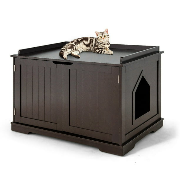 Costway Cat Litter Box Cabinet, Wooden Litter Box Cabinet