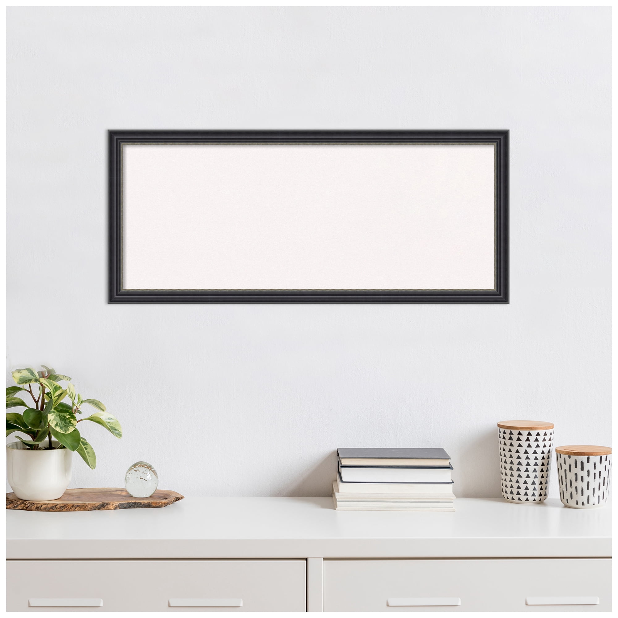 Amanti Art White Cork Board Wood Framed Stylish Black Bulletin Board 32 in. x 14 in.